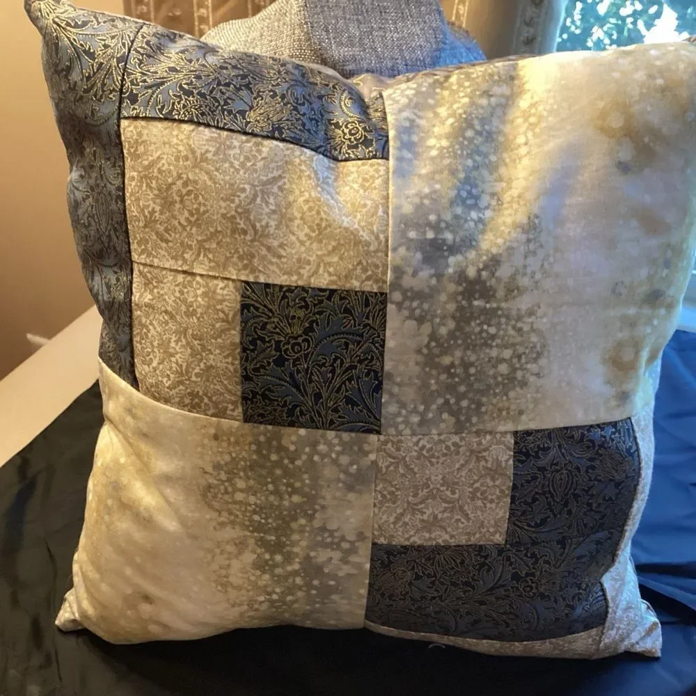 Hand Crafted Beige and Blue Throw Pillow